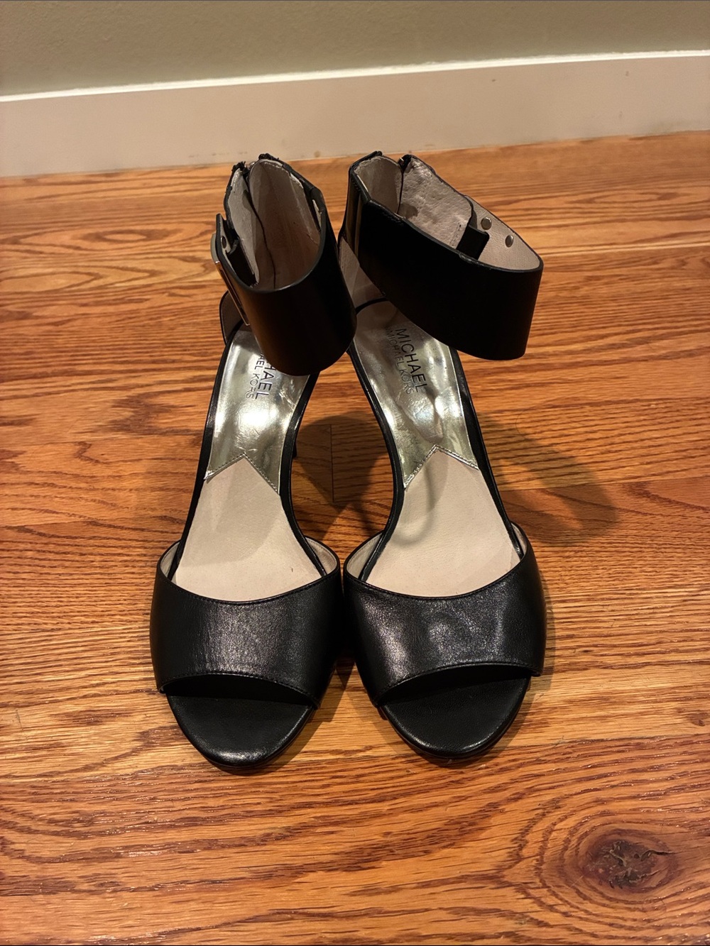 Michael Kors Black Open-Toe Ankle-Strap Heels